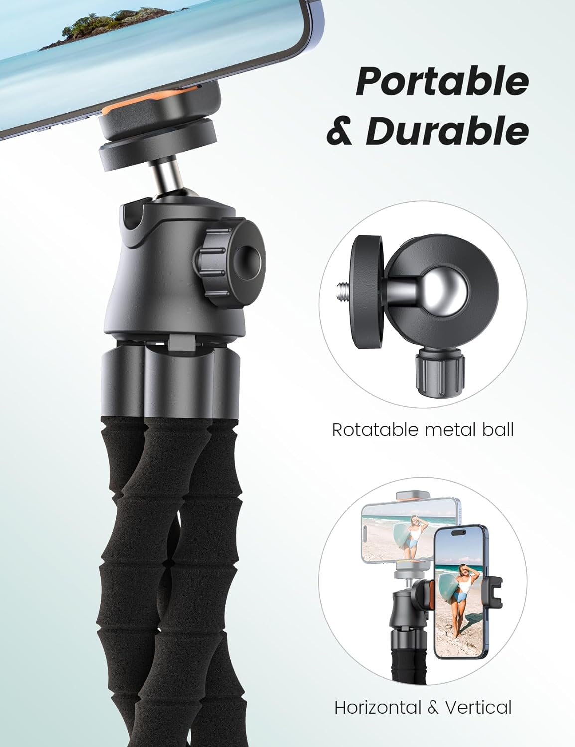 Pnitri Phone Tripod Stand, Extendable Reinforced Aluminum Phone Stand with Wireless Remote, Stable Cellphone Tripod (13.4'' Black) - Image 5