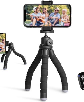 Ubeesize Phone Tripod, Portable and Flexible Tripods with Wireless Remote and Clip, Cell Phone Tripode Stand for Video Recording