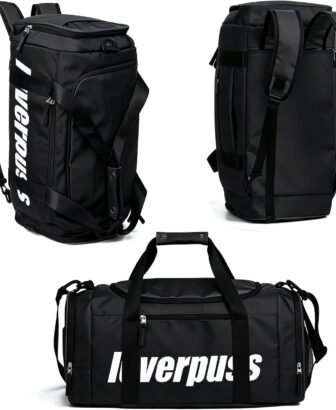 3-in-1 Gym Duffle Backpack - 35L Waterproof Sports Travel Bag with Shoe Compartment & Wet Dry Pocket, Convertible Backpack/Handbag/Shoulder Bag for Men Women, Black (Black)