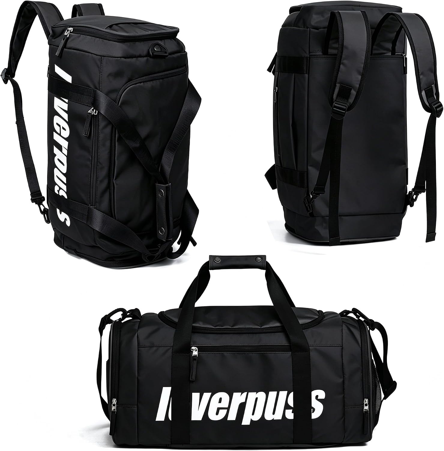 3-in-1 Gym Duffle Backpack - 35L Waterproof Sports Travel Bag with Shoe Compartment & Wet Dry Pocket, Convertible Backpack/Handbag/Shoulder Bag for Men Women, Black (Black)