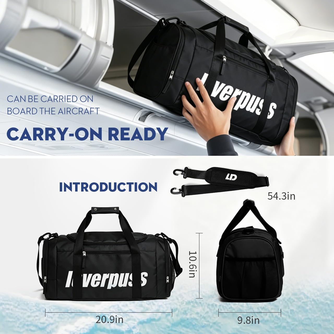 3-in-1 Gym Duffle Backpack - 35L Waterproof Sports Travel Bag with Shoe Compartment & Wet Dry Pocket, Convertible Backpack/Handbag/Shoulder Bag for Men Women, Black (Black) - Image 4